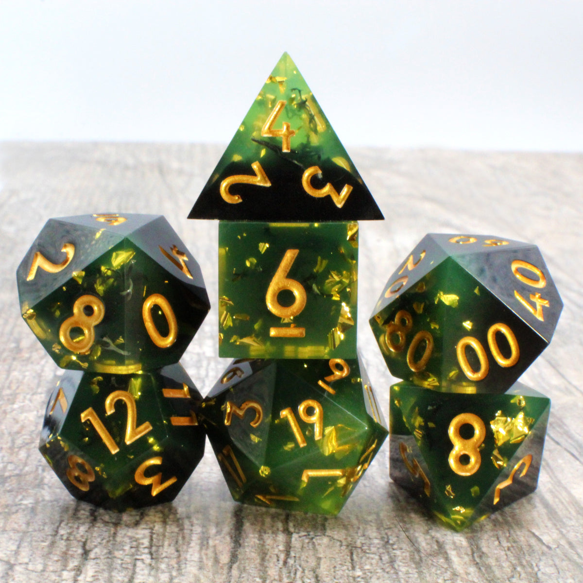 Dnd Dice Set Egyptian Hieroglyphs in Green & Gold Forest Dark