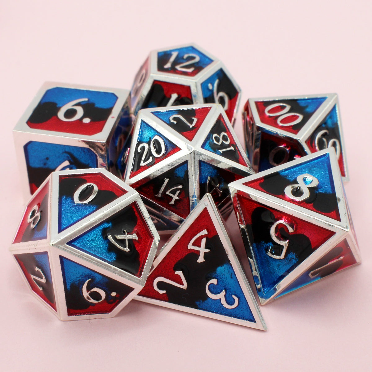 Red, Black, and Blue Metal Dice Set!