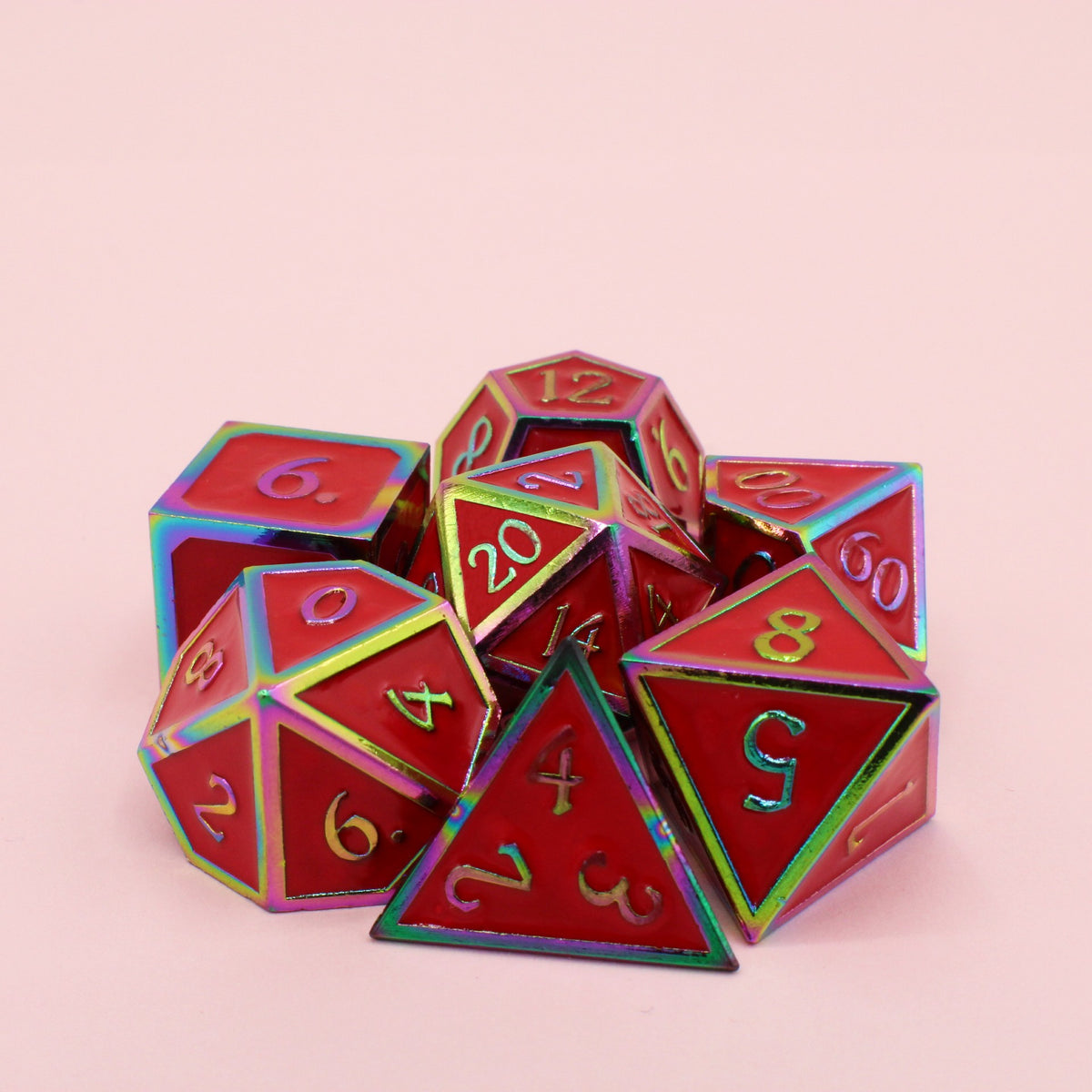 Red with Rainbow Framed Metal Dice Set!