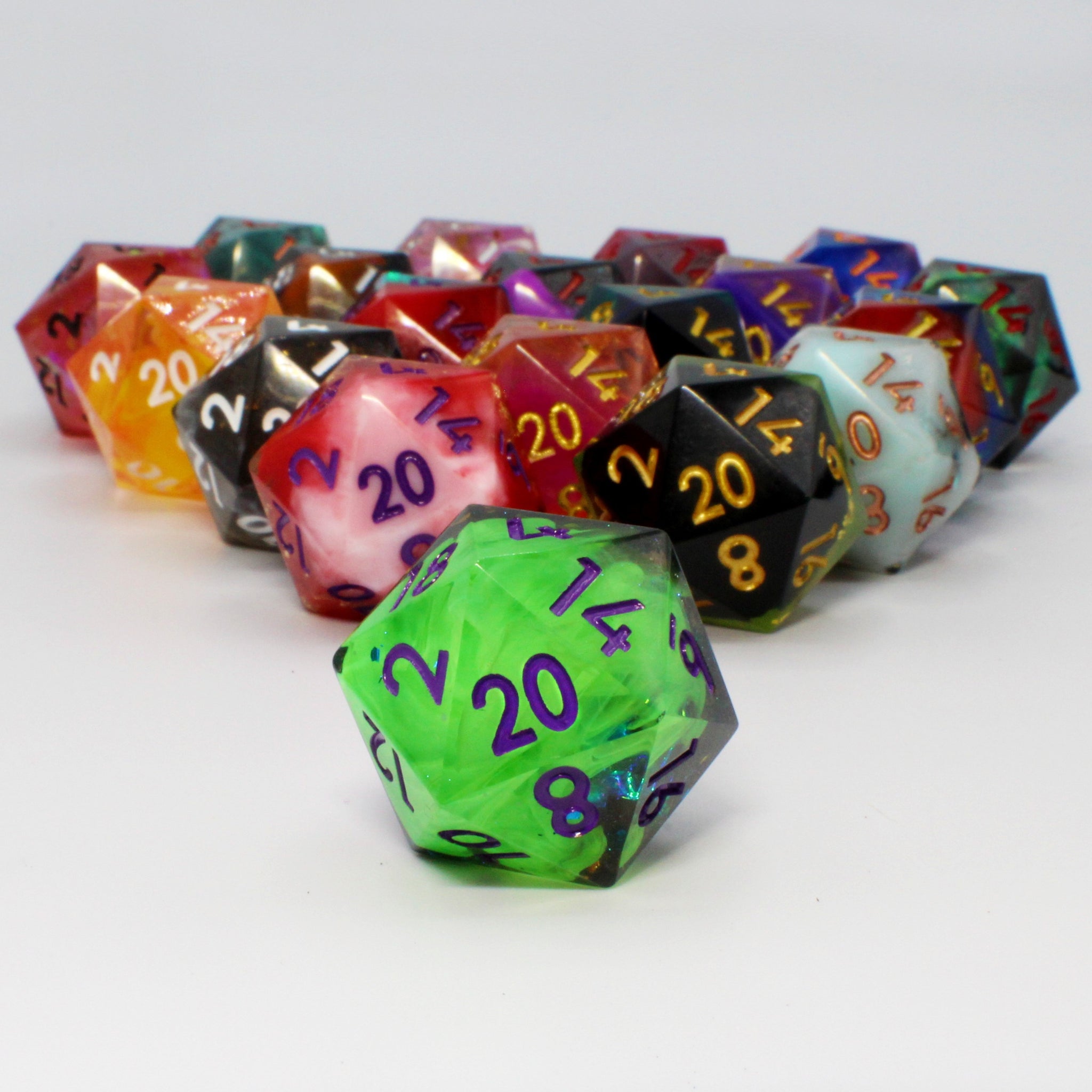 Sharp Edge Dice: Neon Green and Black with Blue Holographic Foil