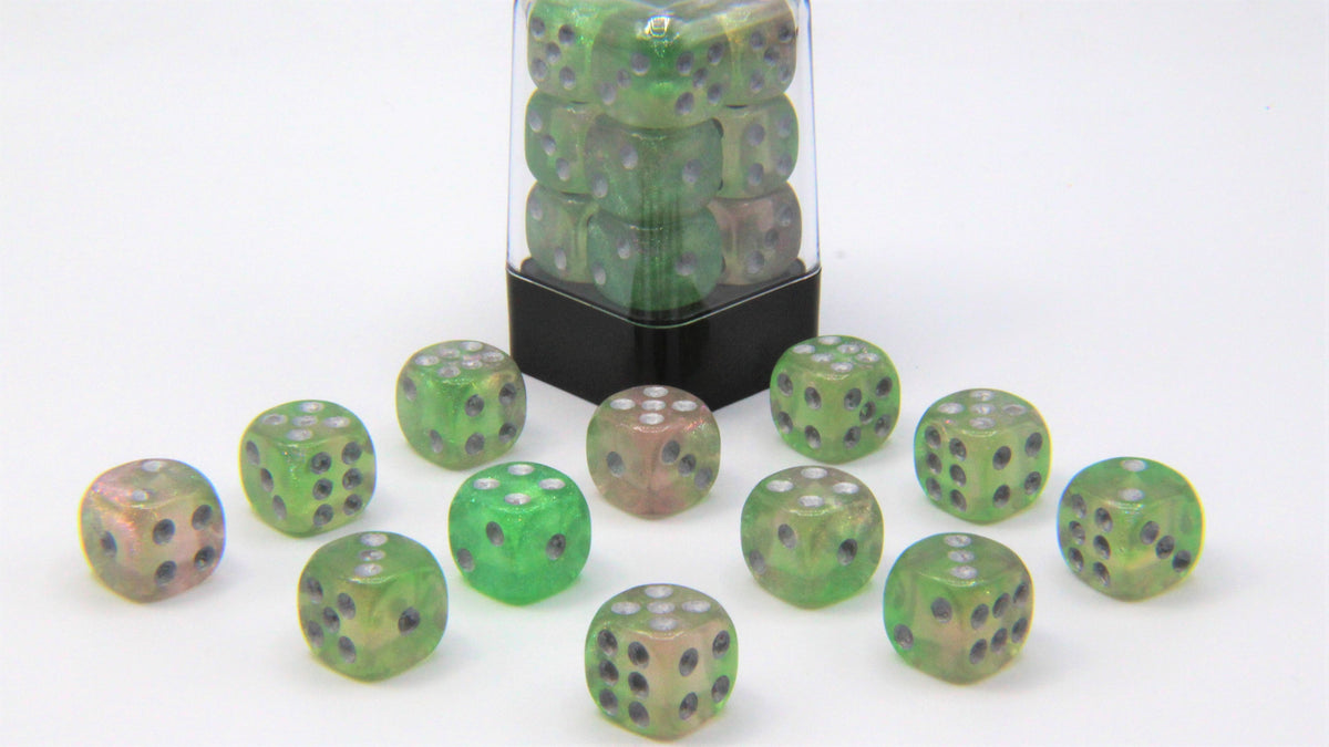 D6 Pips - Glittering Green and Pink